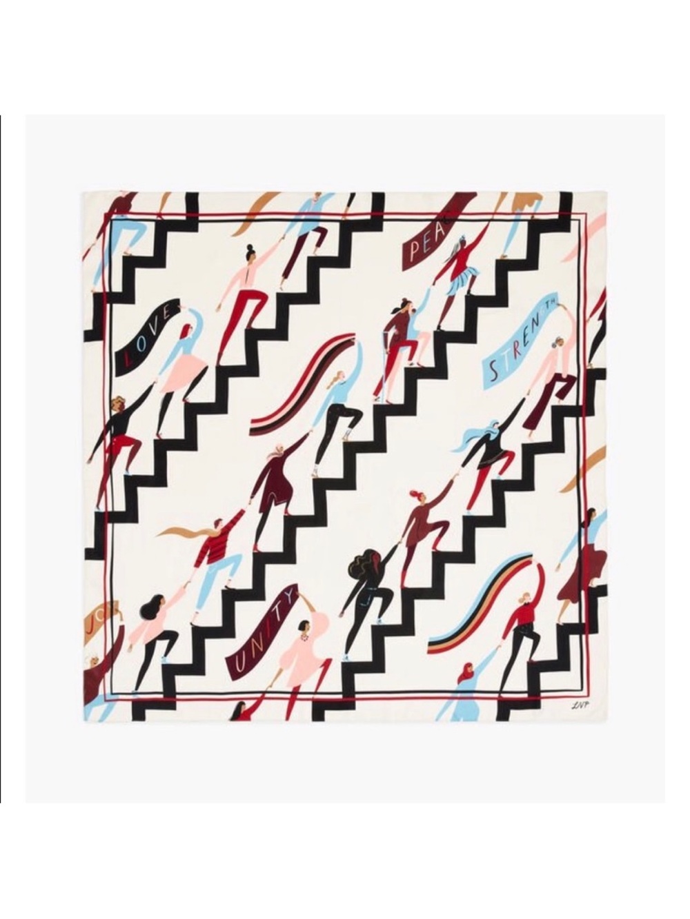Talbots Cream Multi Staircase Motif Silk square Scarf